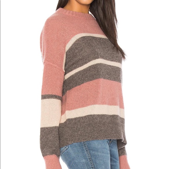360 Cashmere Sweaters - 360 Cashmere Pink & Gray Striped Crewneck
